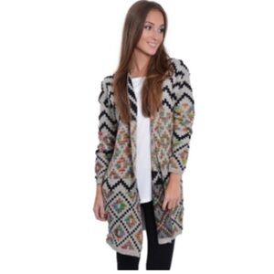 Debut Long Open Front Multi-Colored Cardigan, Size Small